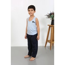 Moda Çizgi Erkek Çocuk Sıfır Kol Penye Pijama Takım Mavi 20439