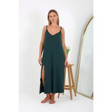 Moda Çizgi Kadın Büyük Beden Ip Askılı Uzun Gecelik 12111