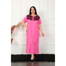 Moda Çizgi Big Dantelli Kısa Kol Fuşya Anne Gecelik 1348