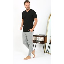 Moda Çizgi Erkek Pamuk Tek Alt Pijama Gri 27551