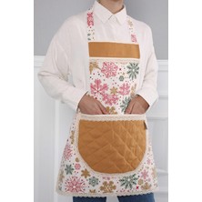 Kenarları Dantelli Mutfak Önlüğü,mo-2 Yıldız 1 Desen - Hardal - Krem