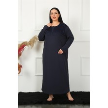 Moda Çizgi Big Uzun Kol Dantelli Lacivert Anne Gecelik 1355