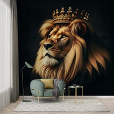 Grown Altın Taçlı Gerçekçi Aslan Portresi Duvar Kağıdı