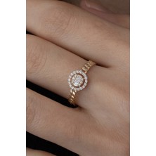 Oroline Kuyumculuk 14 Ayar Baget Taşlı Trend Minimal Kadın Yüzük