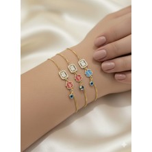 Papatya Silver 925 Ayar Baget Taşlı Harf Bileklik.nazar Bileklik.rose.gold.rodaj Harf