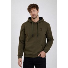 Polo State Erkek Kapüşonlu 3 İplik İçi Şardonlu Nakışlı Haki Sweatshirt