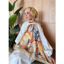 Moda Nuda Mira Ipek Desenli Pamuk Soft Şal Ilham Serisi Sarı Turuncu
