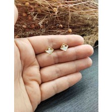 Generic 925 Ayar Gümüş Gold (Altın ) Renkli Zirkon Taşlı Kadın Küpe -  Kare Model