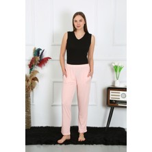 Moda Çizgi Kadın Pamuk Penye Cepli Tek Alt Pijama Pembe 27512