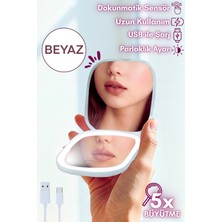 Edewatt Ledli Makyaj Çantası Aynası, Parlaklık Ayarlı Katlanabilen Seyehat Aynası El Makyaj Aynası BEYAZ