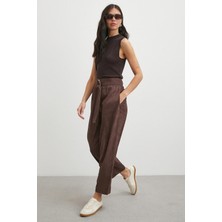 Never More Beli Büzgülü Kemer Tokalı Pantolon Kahve