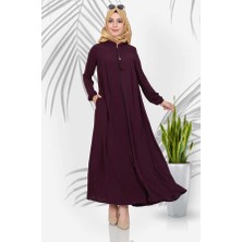 Medine Ipeği Tesettür Pile Detaylı Ferace MC0165 Mor