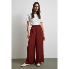 Never More Beli Lastikli Dökümlü Geniş Paça Pantolon Kahve