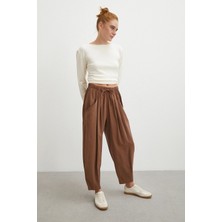 Never More Bağcıklı Beli Lastikli Pileli Pantolon Kahve