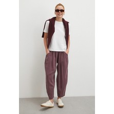 Never More Bağcıklı Beli Lastikli Pileli Pantolon Mürdüm