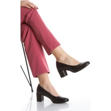 Dadax Hakiki Deri Kalın Topuklu Oertopedik Pedli Klasik Kadın Ayakkabı