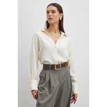 Never More Viskon Saten Gömlek Ekru