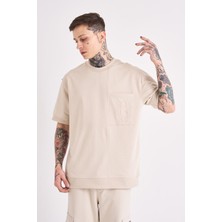 Machinist Erkek Mchnst Design Basic Oversize Tişört Açık Bej