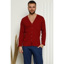 Moda Çizgi Erkek %100 Pamuk Önden Düğmeli Cepli Uzun Kollu Pijama Takımı 6767