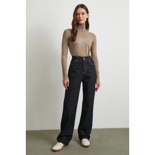 Never More Yüksek Bel Kesik Boru Paça Jean Lacivert