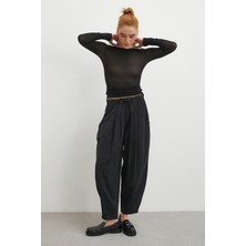 Never More Bağcıklı Beli Lastikli Pileli Pantolon Siyah