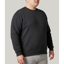 Balkonda Erkek Sweatshirt Bisiklet Yaka Selanik Dokuma Tüylenmez Battal Büyük Beden Siyah