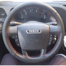 Hasbay Dikişli Direksiyon Kılıfı Siyah / Nokta Deri Kırmızı Dikişli Iveco Daily Fotodaki Direksiyon