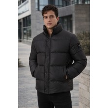 Polo State Erkek Dik Yaka Su Itici Rüzgar Geçirmez Siyah Şişme Mont