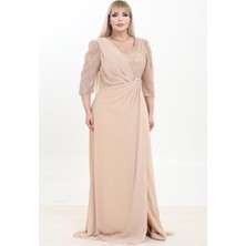 Ladies First Büyük Beden 3874 Altın Uzun Abiye Elbise
