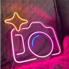 Neon LED Fotoğraf Makinesi Dekoratif Duvar Aydınlatması Aksesuar Anahtar ile Açma Kapama