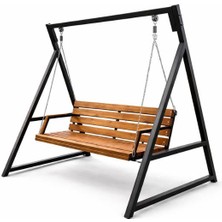 Mavi Trend Bahçe Salıncağı 3 Kişilik Metal Gövdeli Ahşap 3 Kişilik Bahçe Balkon Teras Salıncağı 150X200 cm
