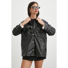 Never More Kürklü Yaka Detaylı Deri Ceket Siyah