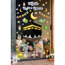 Msticker Ramazan Ayı Kabe ve Ramazan Figürleri Temalı 120 Parça Çift Taraflı Baskılı Cam Sticker Seti