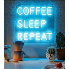 Neon LED Işıklı Coffee Sleep Repeat Yazısı