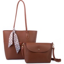  Nas Bag Kadın  Büyük Boy Ikili  Omuz Çanta Seti Taba Lopez