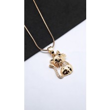Serenity Gold Oturan Kedi Figür Çelik Kolye