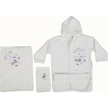 Babyshez %100 Pamuk Yenidoğan Bebek Çocuk Bornoz Havlu Takımı Set 0-2 Yaş Krem-Standart