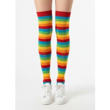 Carnaval Socks Gökkuşağı Desenli Çizgili Kadın Diz Üstü Çorap