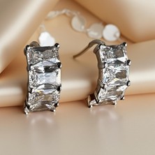 Luckyb Store Baget Taşlı Rose Renk Halka Küpe