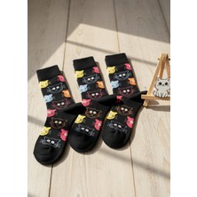 Carnaval Socks Kedi Desenli 3’lü Çorap Seti – Renkli Figürlü