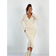 Miss Poem Kadın Kruvaze Bağlamalı Fitilli Taş Triko Elbise