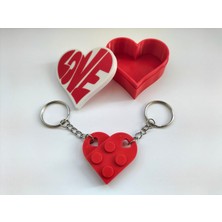 Bi'heykel LEGO Parça Tasarımlı Çift Anahtarlık Seti - Kalpli Özel Kutu