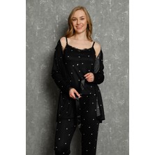 Moda Çizgi Kadın %100 Pamuk 3'lü Sabahlık Pijama Takım 16103