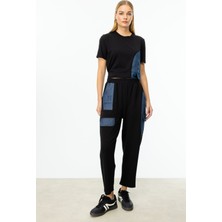 On Beli Lastikli Denim Detaylı Pantolon