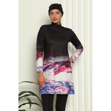 Moda Çizgi Tam Tesettür Dijital Desenli Mayo 31042