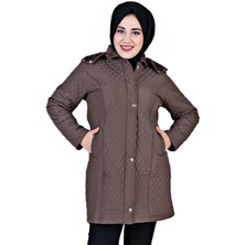 Kapüşonlu Kapitone Tesettür Mont  Kahverengi