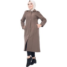 Kapüşonlu Kapitone Tesettür Mont  Kahverengi