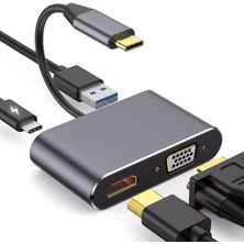 Zilvana Usb-C 4’ü 1 Arada 4K HDMI + VGA + USB 3.0 + Pd Hızlı Şarj Çoklayıcı Adaptör