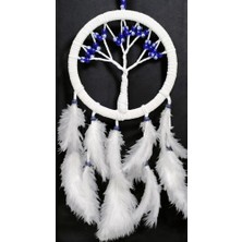 Ett Beyaz Kuş Tüylü Cam Nazar Boncuklu Hayat Ağacı Duvar Dekoru Dinç Store - 004982