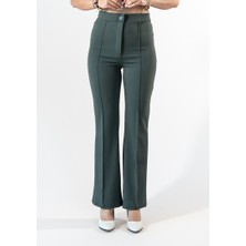 Ressho Kadın Çimalı Boru Paça Pantolon Likralı Yüksek Bel Rahat Kalıp Günlük & Ofis Şık Pantolon